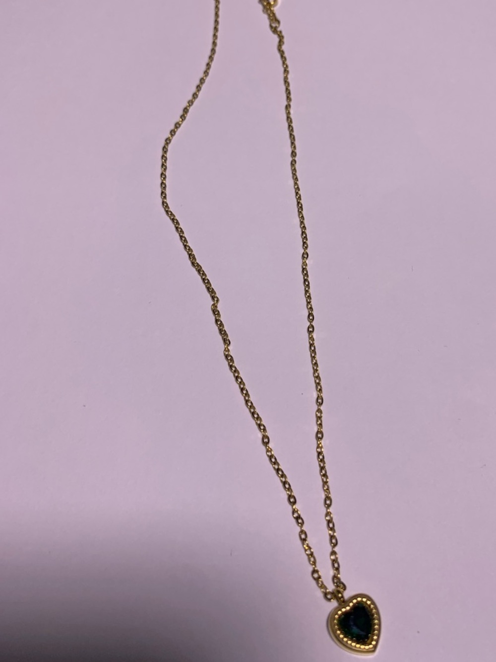 Gold Heart Pendant Necklace with Emerald Green Stone New